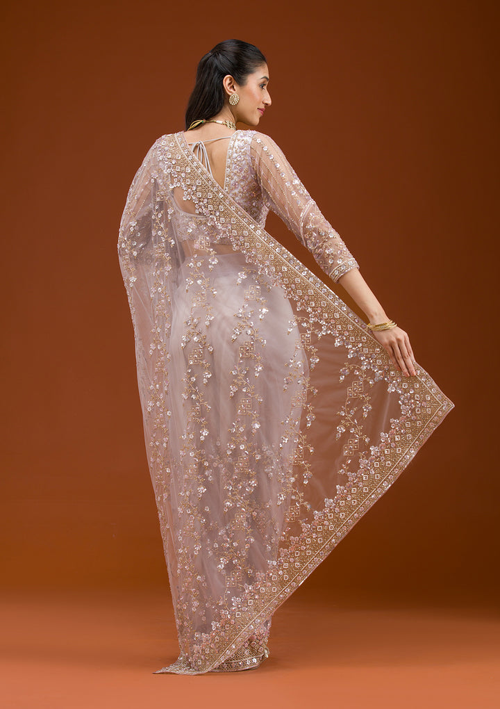 Lavender Sequins Net Saree