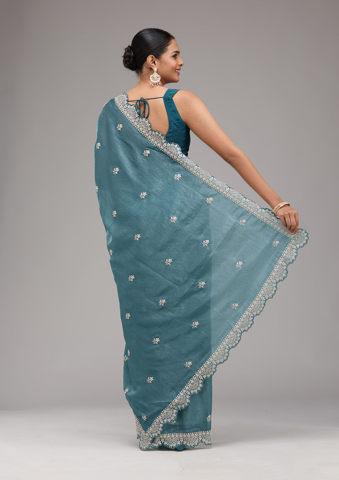 Peacock Blue Zariwork Georgette Saree