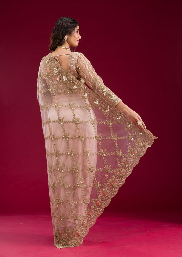 Baby Pink Zariwork Net Saree