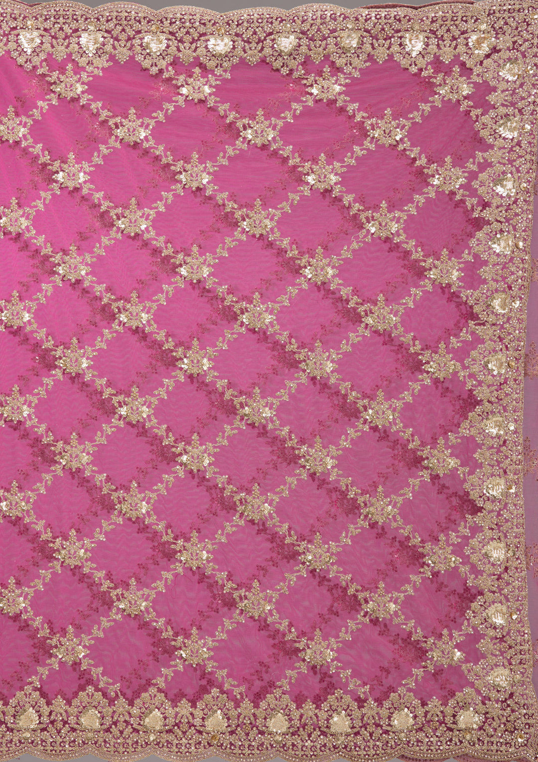 Rani Pink Zariwork Net Saree