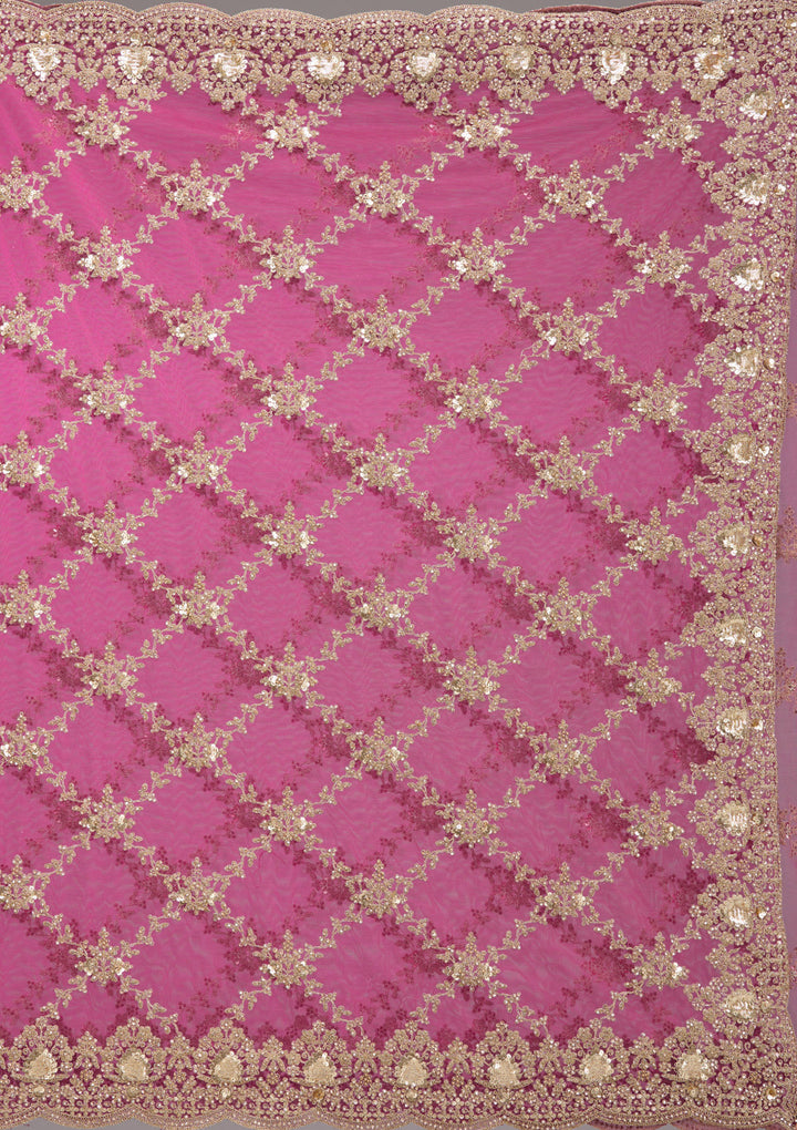 Rani Pink Zariwork Net Saree