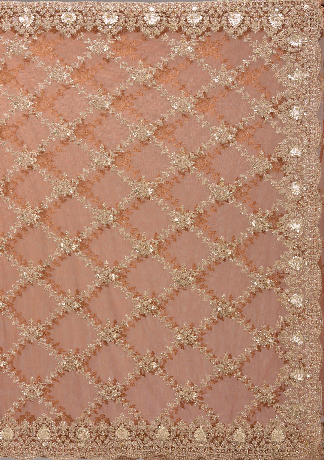 Rust Zariwork Net Saree