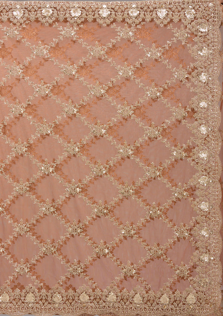 Rust Zariwork Net Saree
