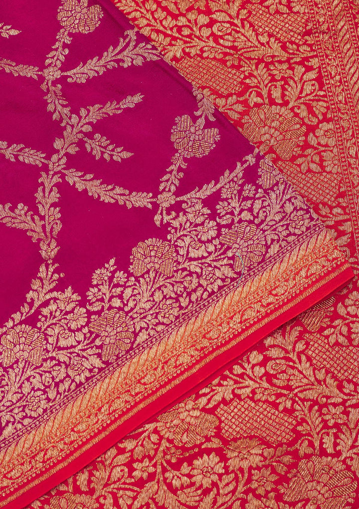 Rani Pink Zariwork Pure Silk Saree