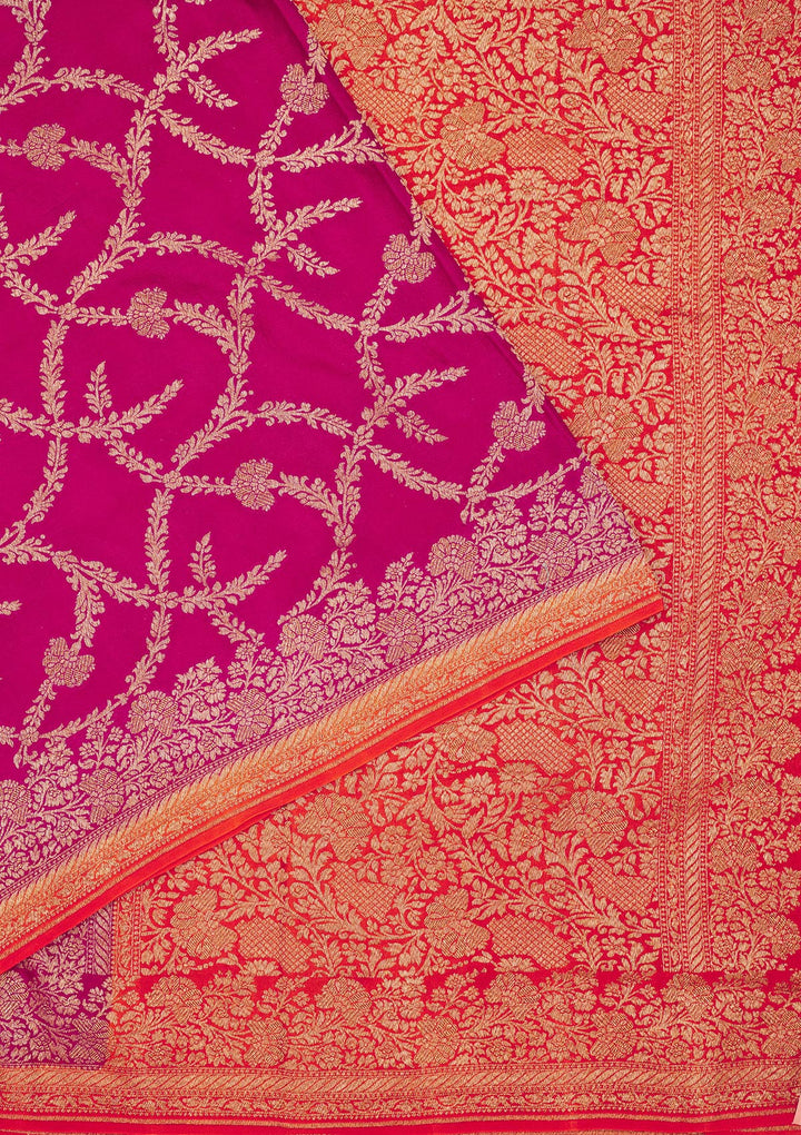 Rani Pink Zariwork Pure Silk Saree