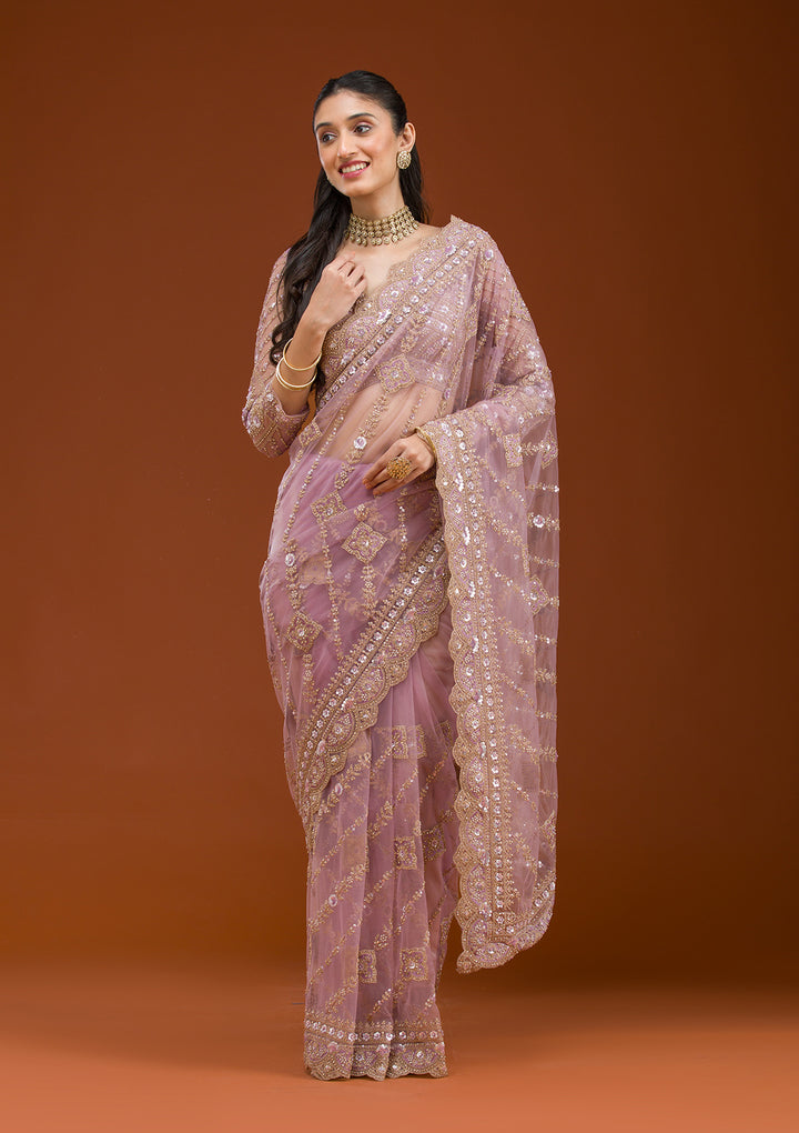 Lavender Stonework Net Saree