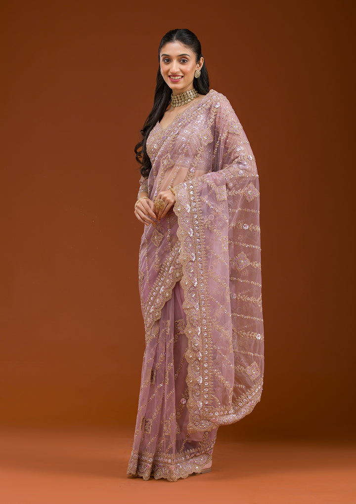 Lavender Stonework Net Saree
