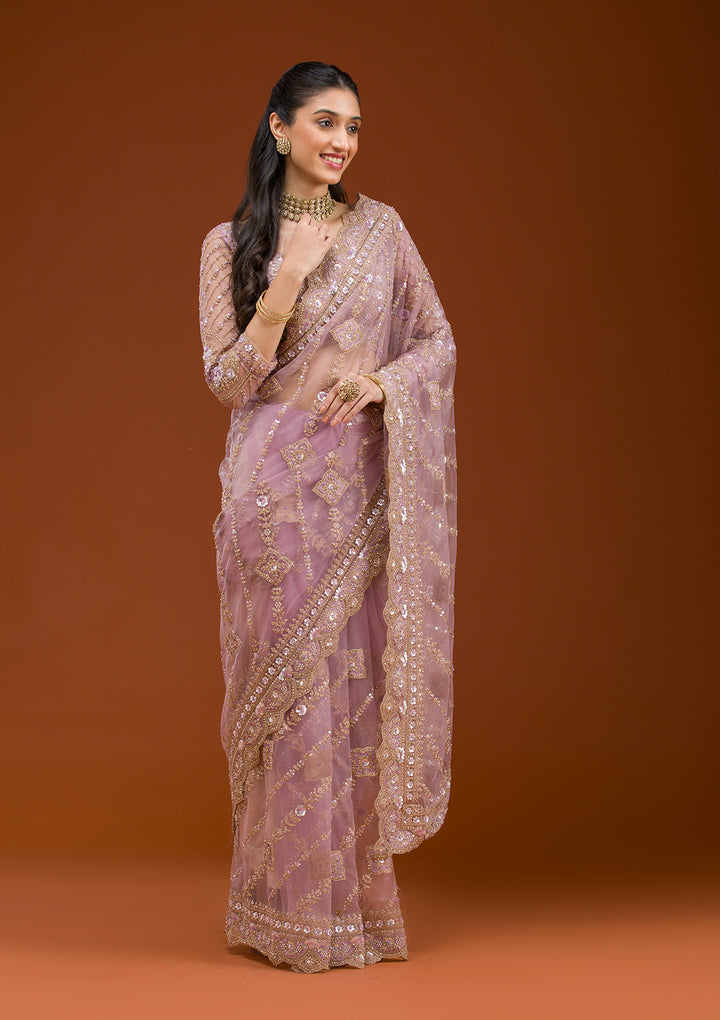 Lavender Stonework Net Saree
