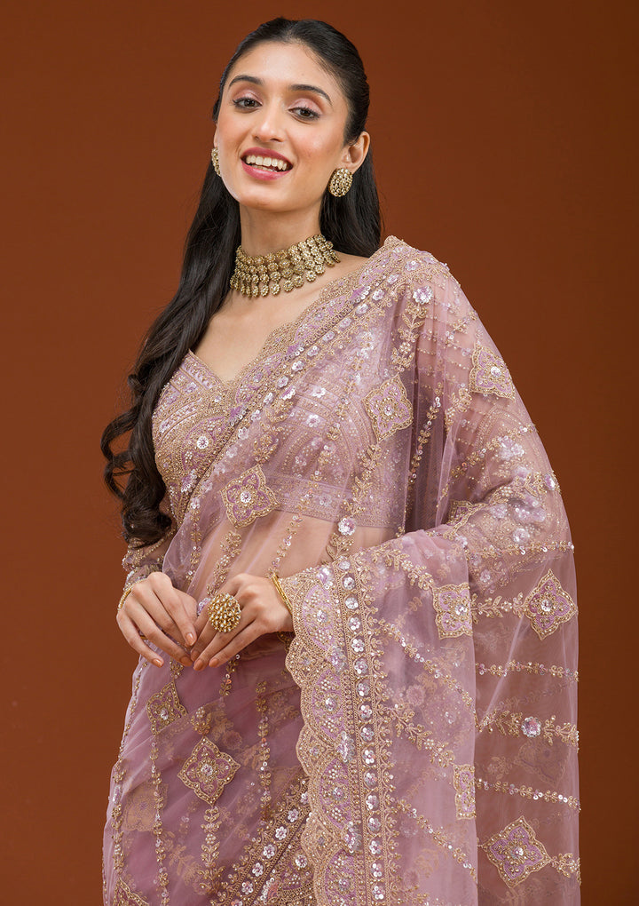 Lavender Stonework Net Saree