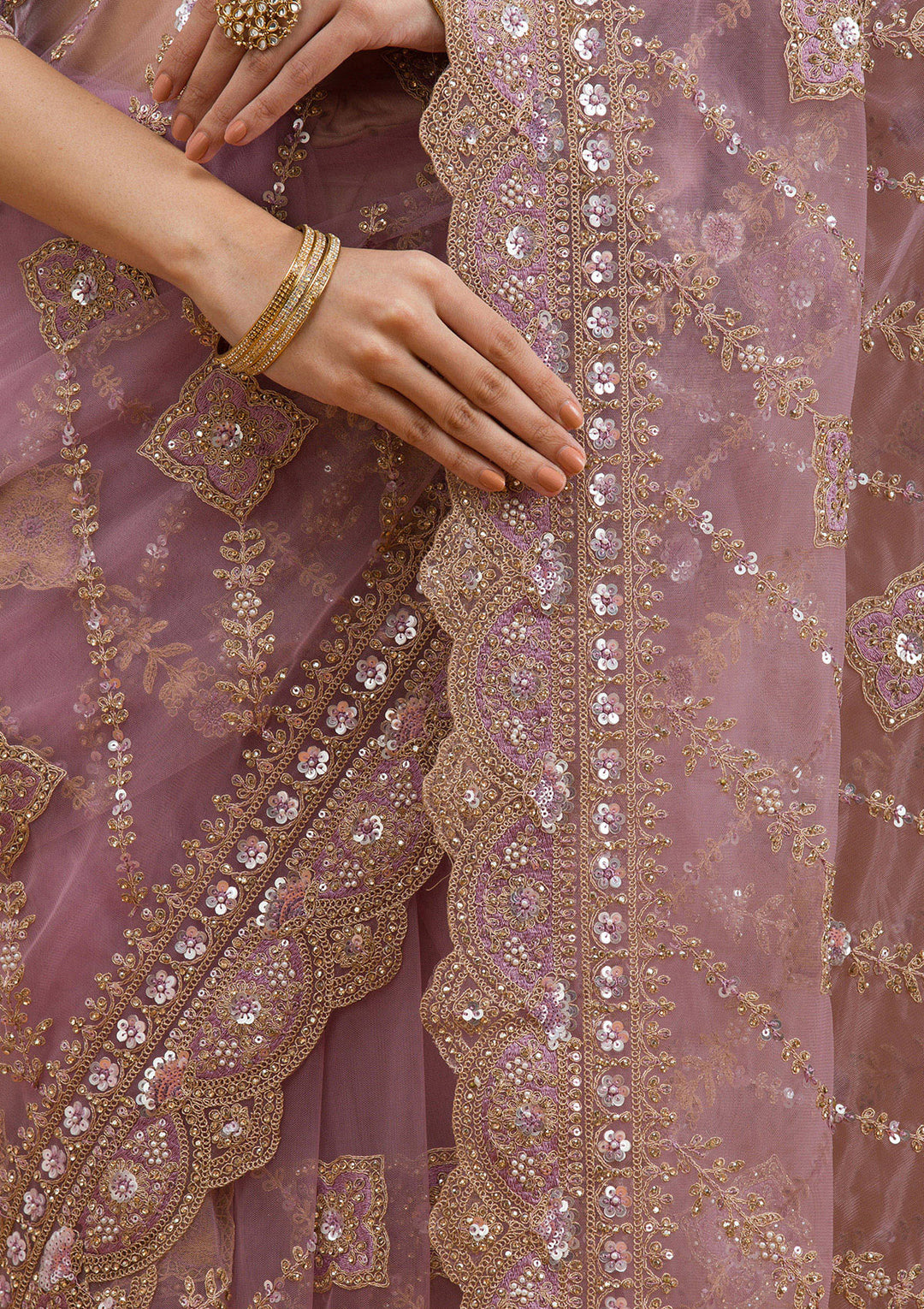 Lavender Stonework Net Saree