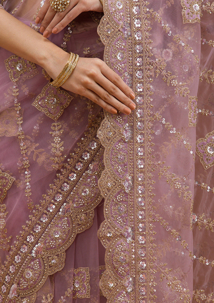 Lavender Stonework Net Saree