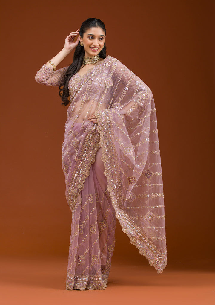 Lavender Stonework Net Saree