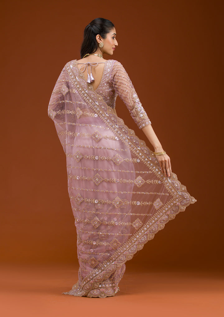 Lavender Stonework Net Saree