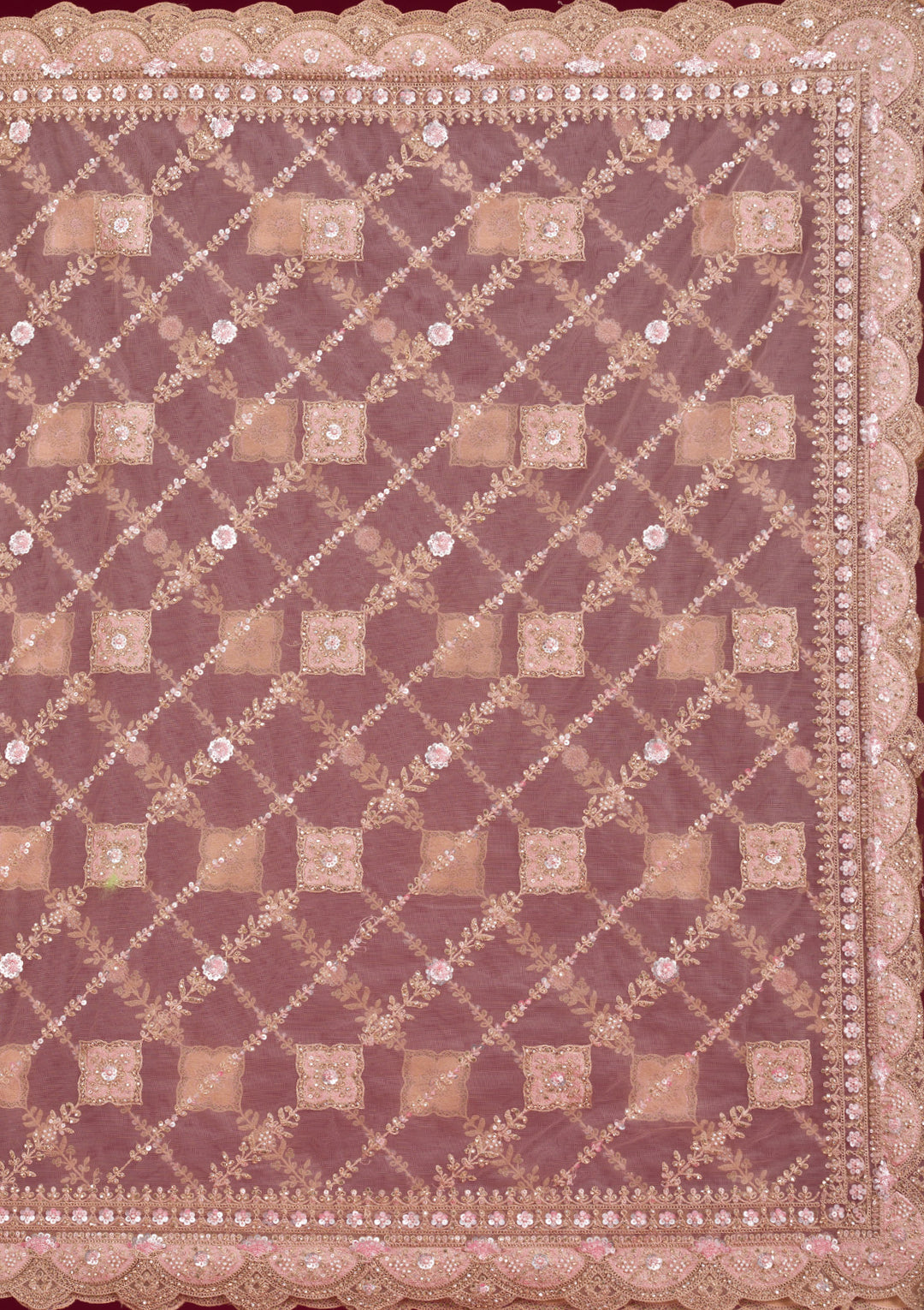 Light Peach Stonework Net Saree