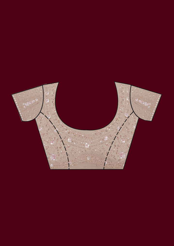 Light Peach Stonework Net Saree