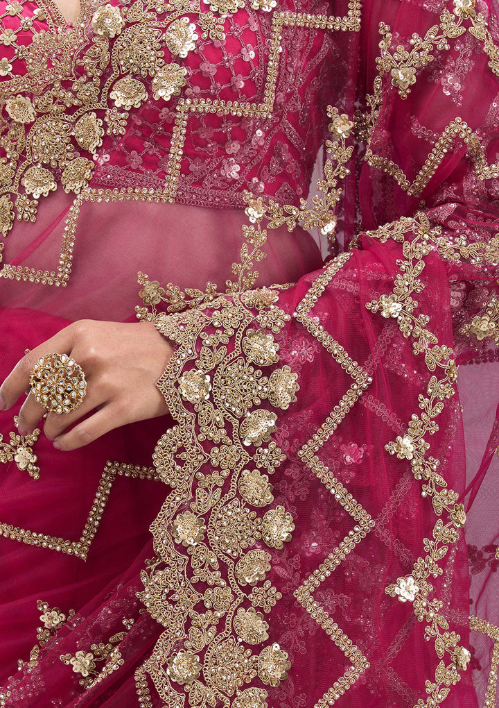 Rani Pink Stonework Net Saree