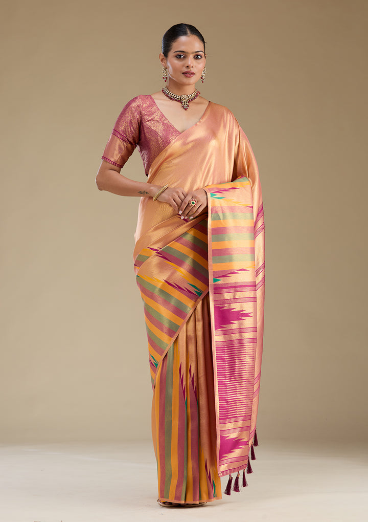 Peach Zariwork Art Silk Saree
