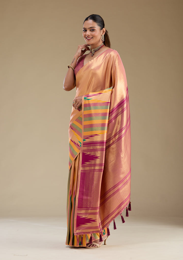 Peach Zariwork Art Silk Saree