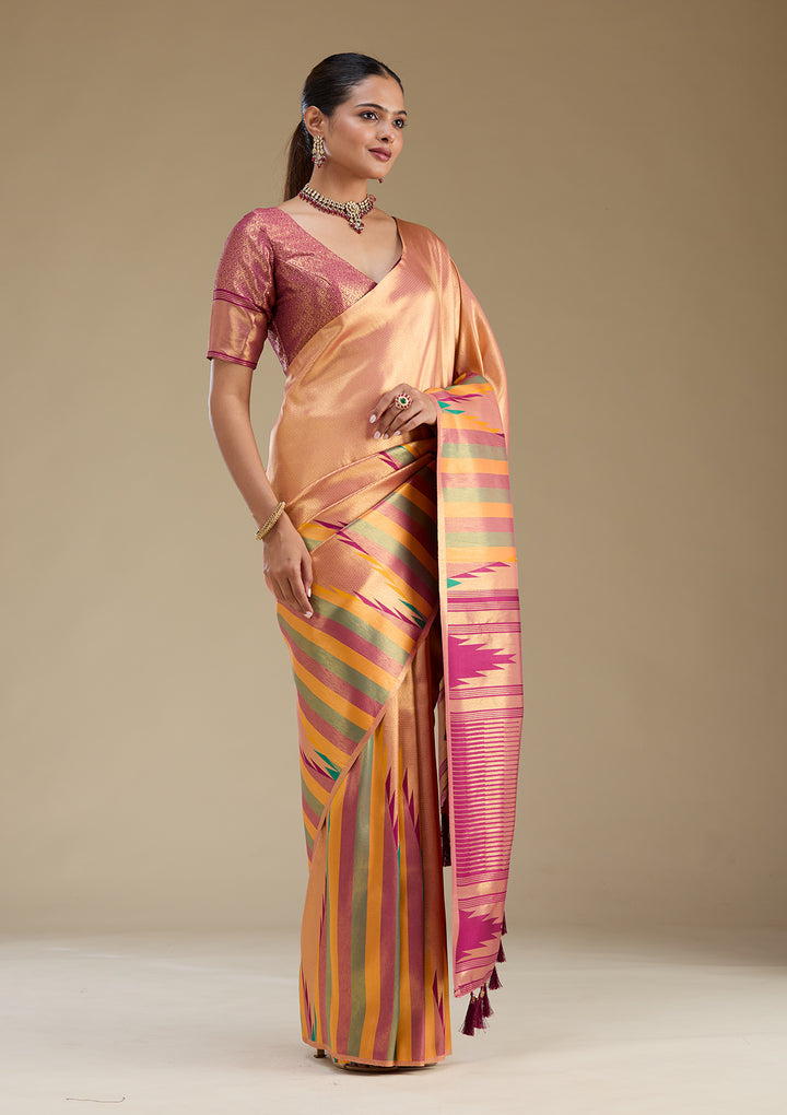 Peach Zariwork Art Silk Saree