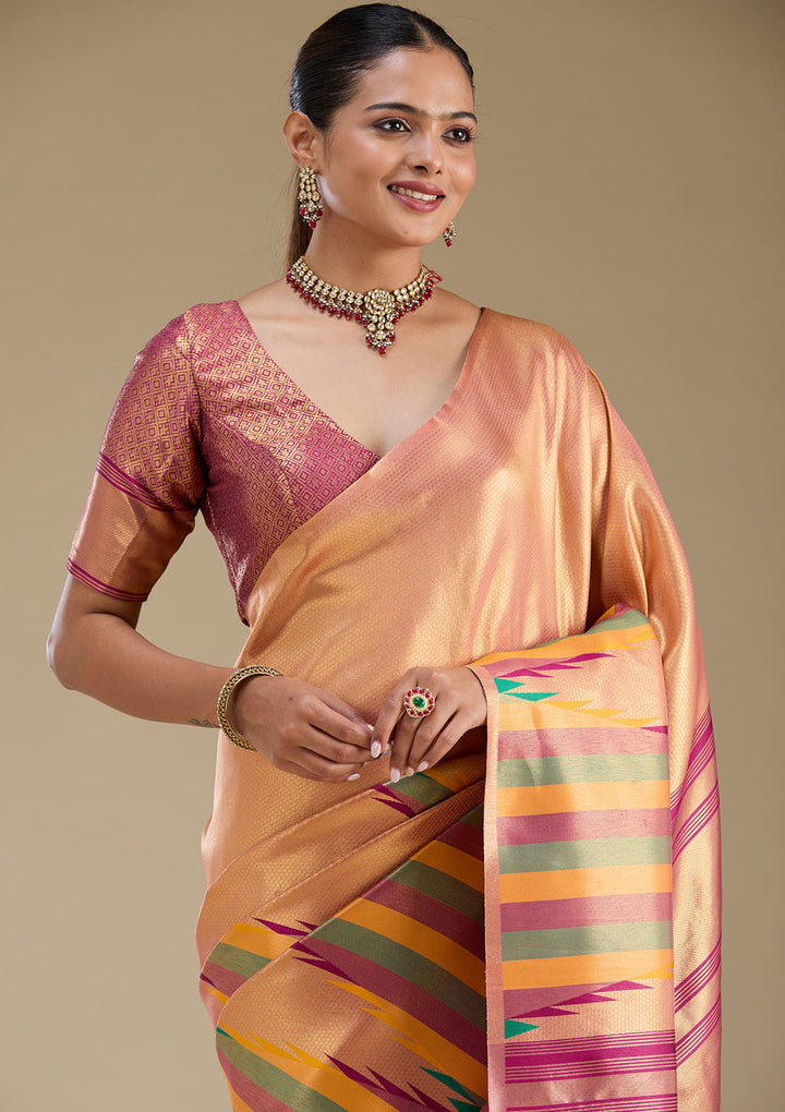 Peach Zariwork Art Silk Saree