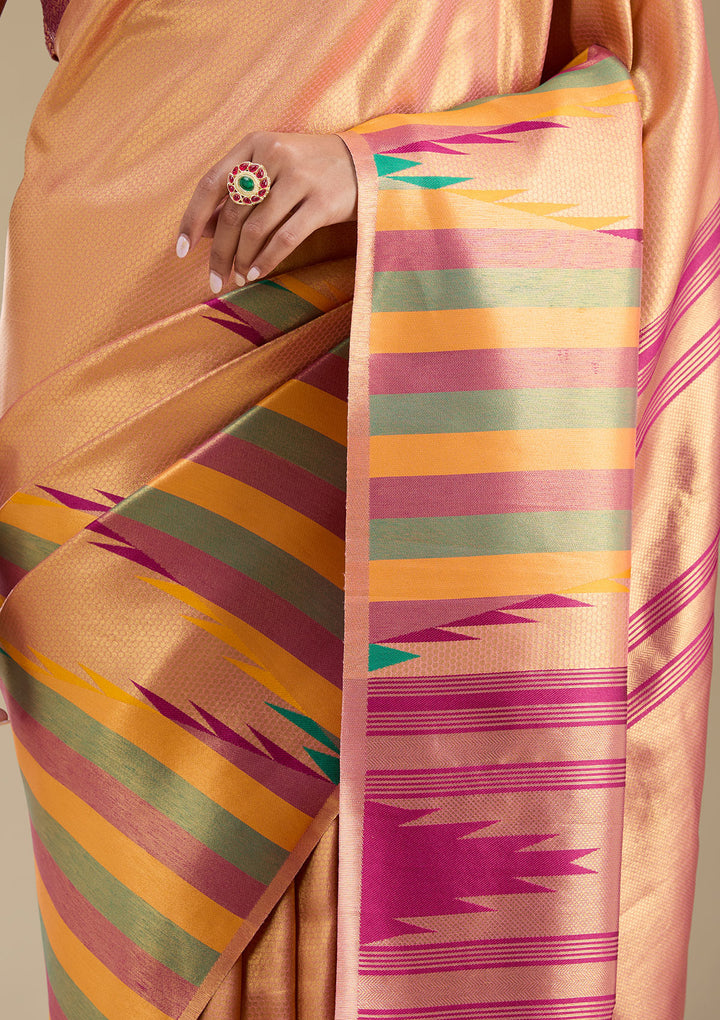 Peach Zariwork Art Silk Saree