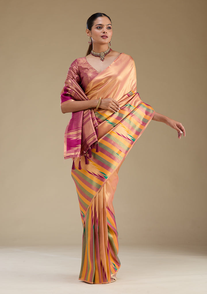 Peach Zariwork Art Silk Saree