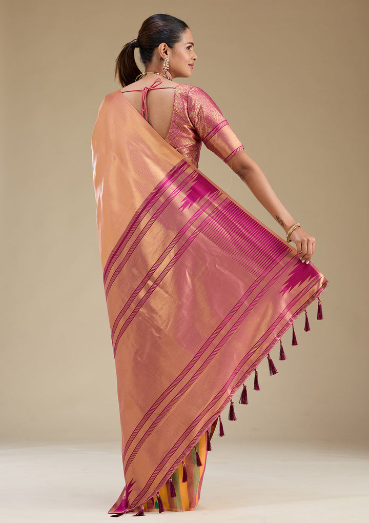 Peach Zariwork Art Silk Saree