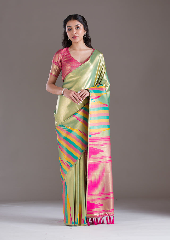 Pista Green Zariwork Art Silk Saree