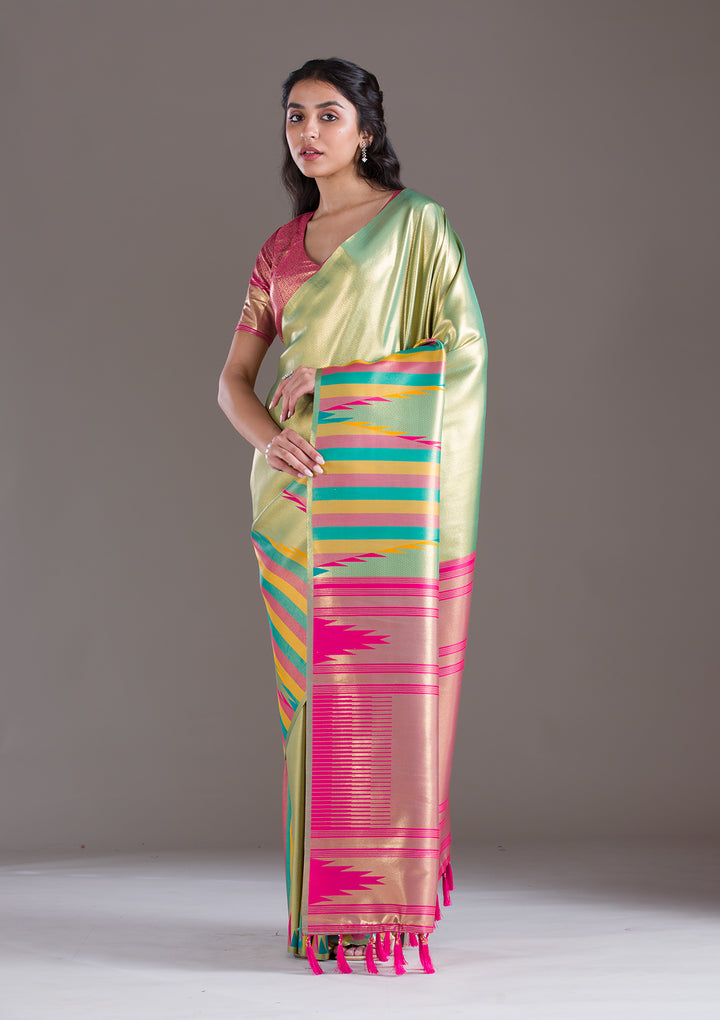 Pista Green Zariwork Art Silk Saree