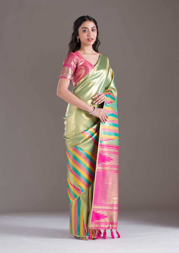 Pista Green Zariwork Art Silk Saree