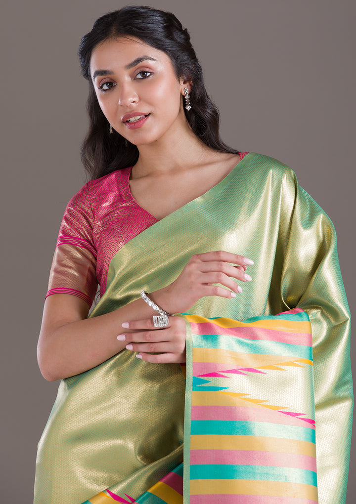 Pista Green Zariwork Art Silk Saree