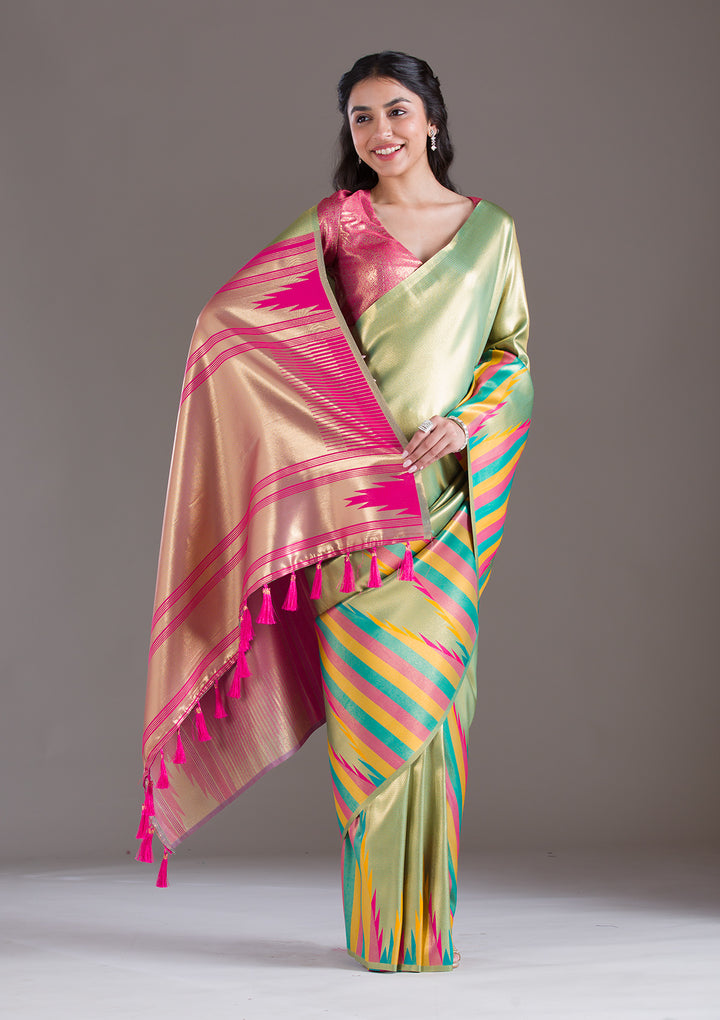 Pista Green Zariwork Art Silk Saree