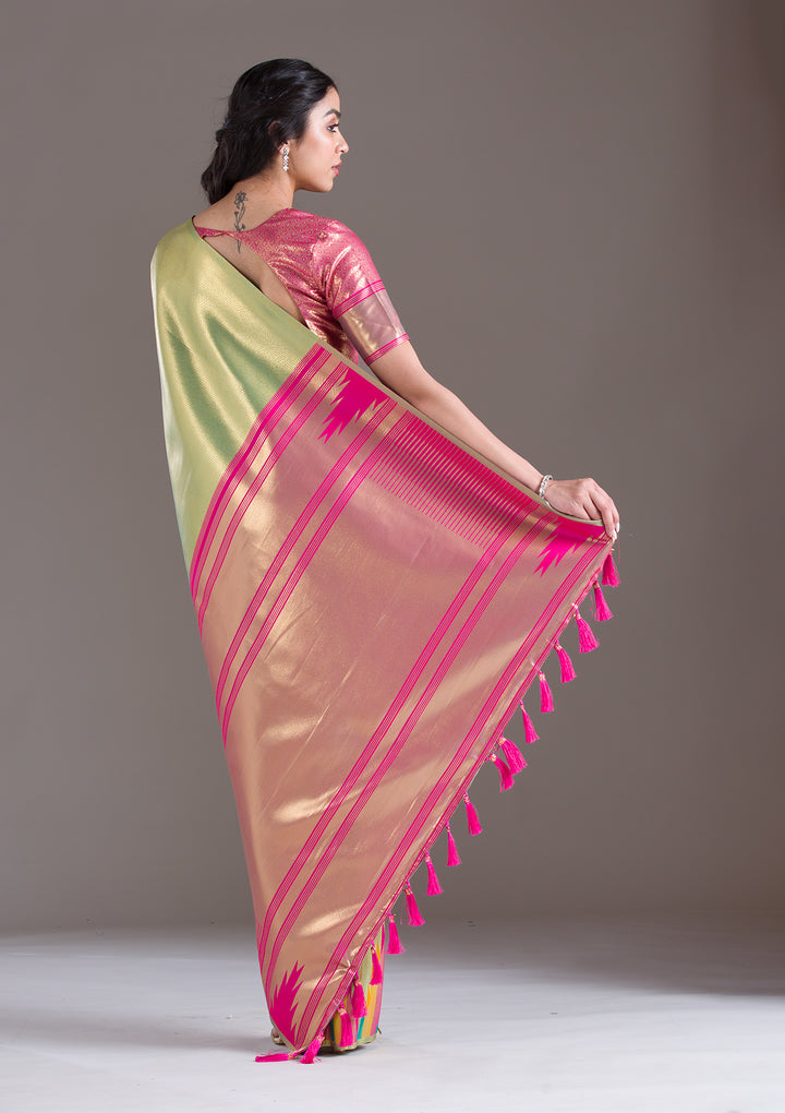Pista Green Zariwork Art Silk Saree