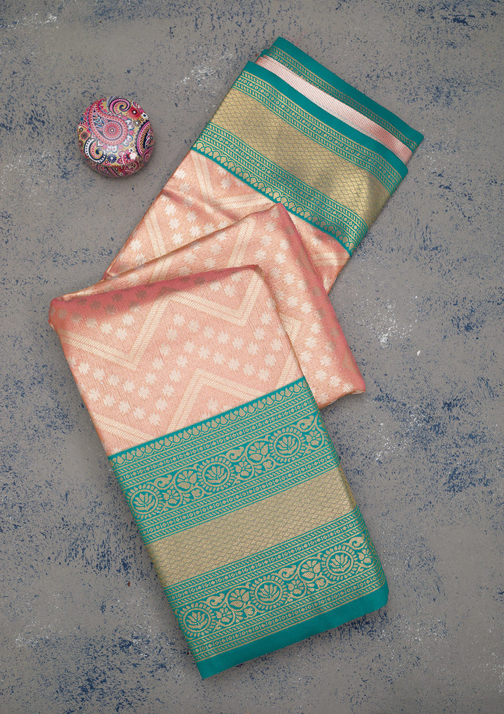 Peach Zariwork Art Silk Saree