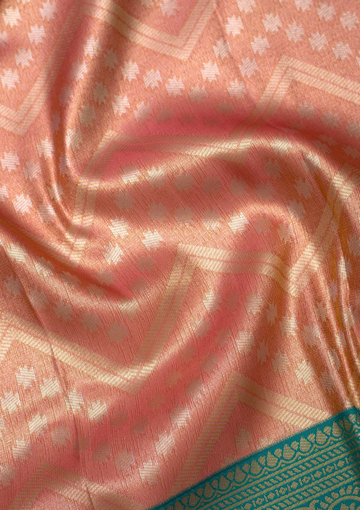 Peach Zariwork Art Silk Saree