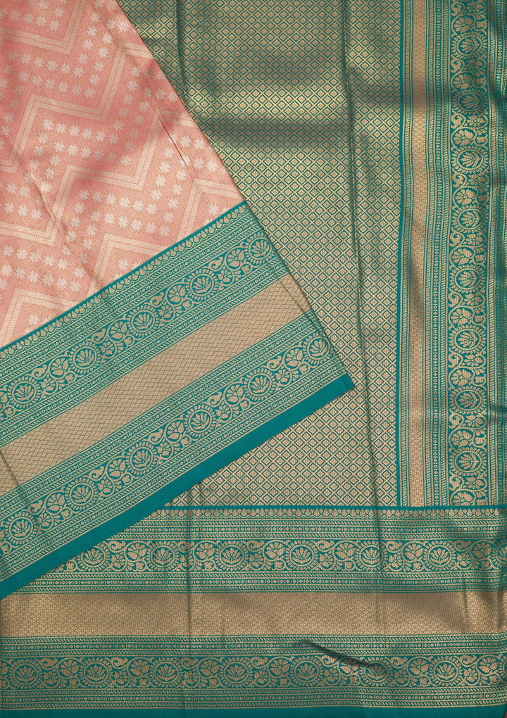 Peach Zariwork Art Silk Saree