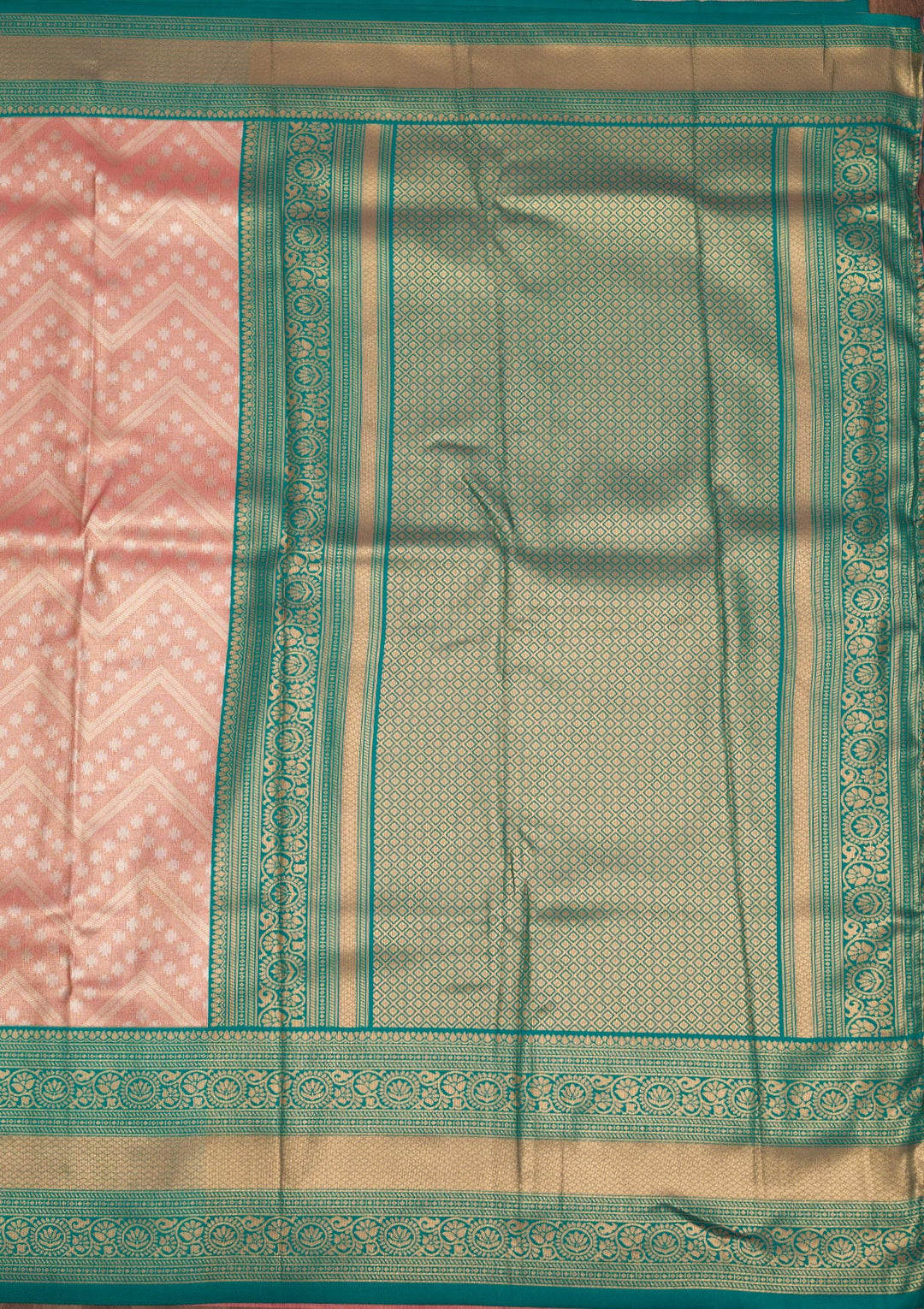 Peach Zariwork Art Silk Saree