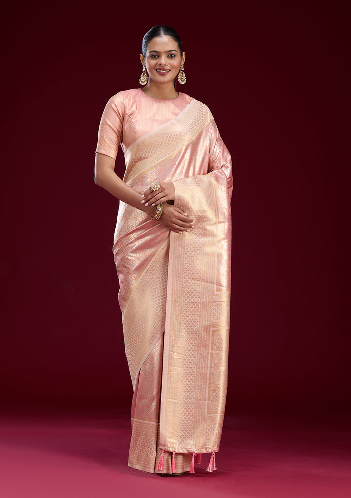 Peach Zariwork Art Silk Saree