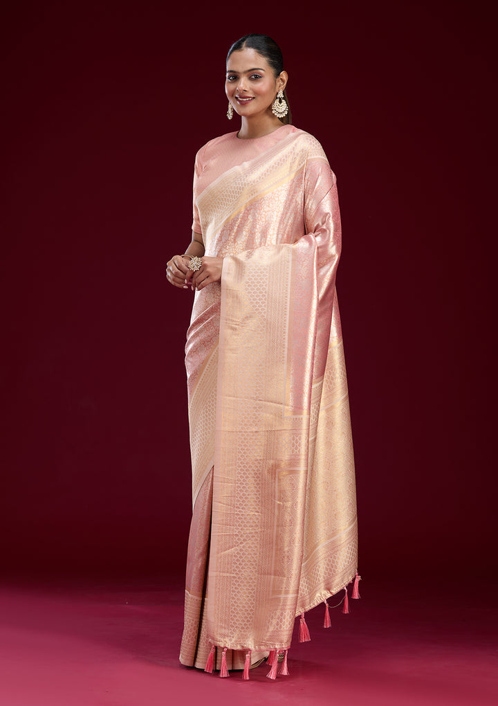 Peach Zariwork Art Silk Saree