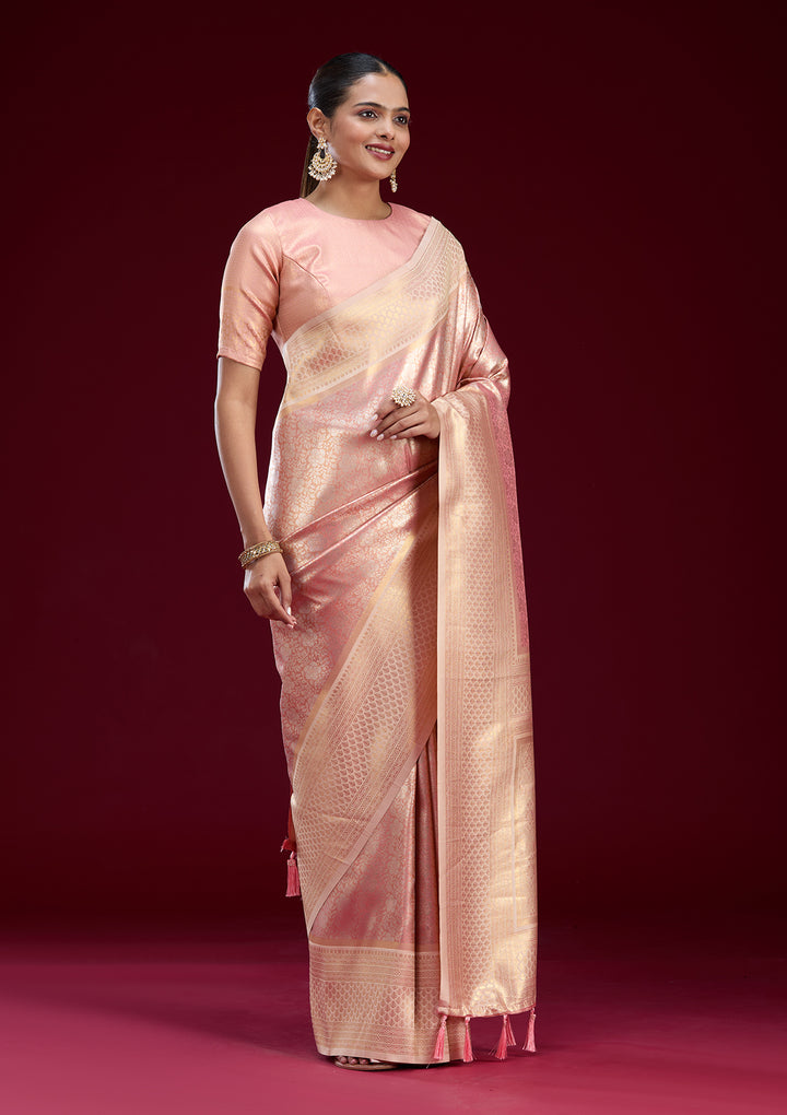 Peach Zariwork Art Silk Saree