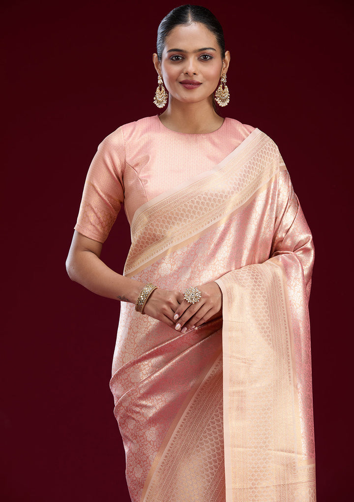 Peach Zariwork Art Silk Saree