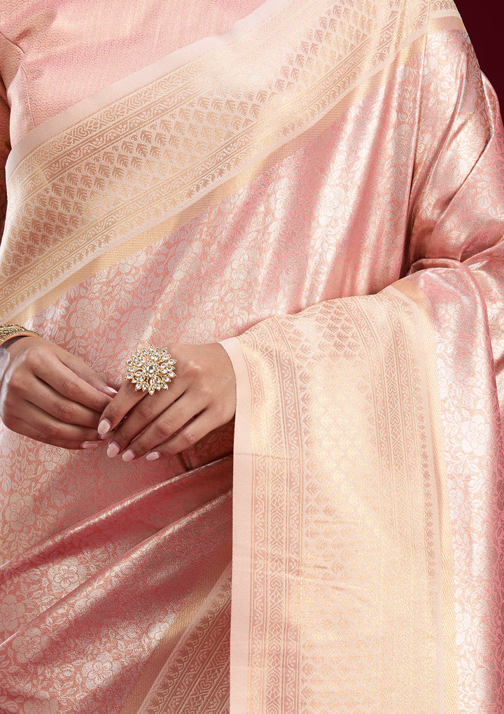 Peach Zariwork Art Silk Saree