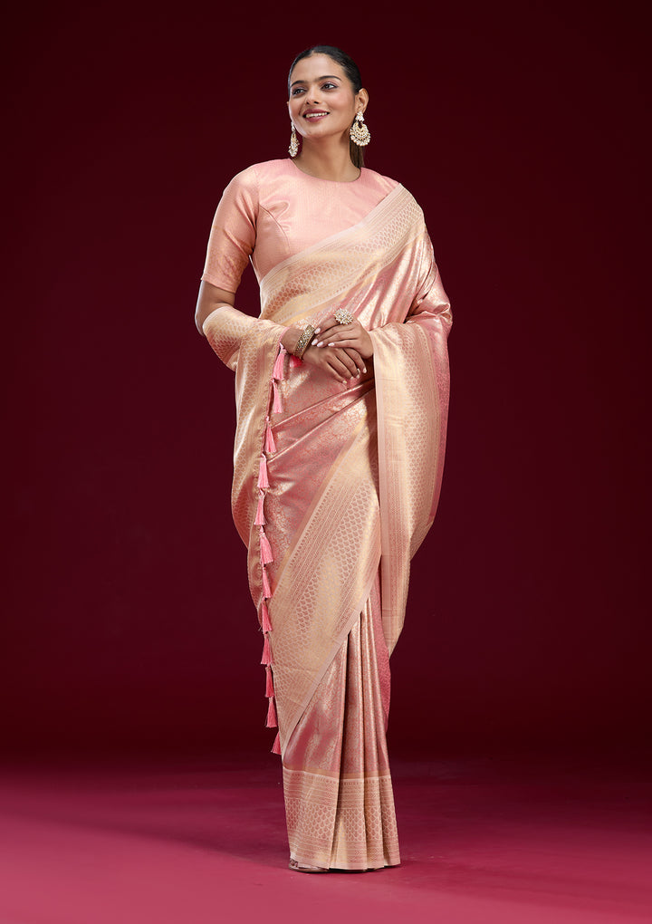 Peach Zariwork Art Silk Saree