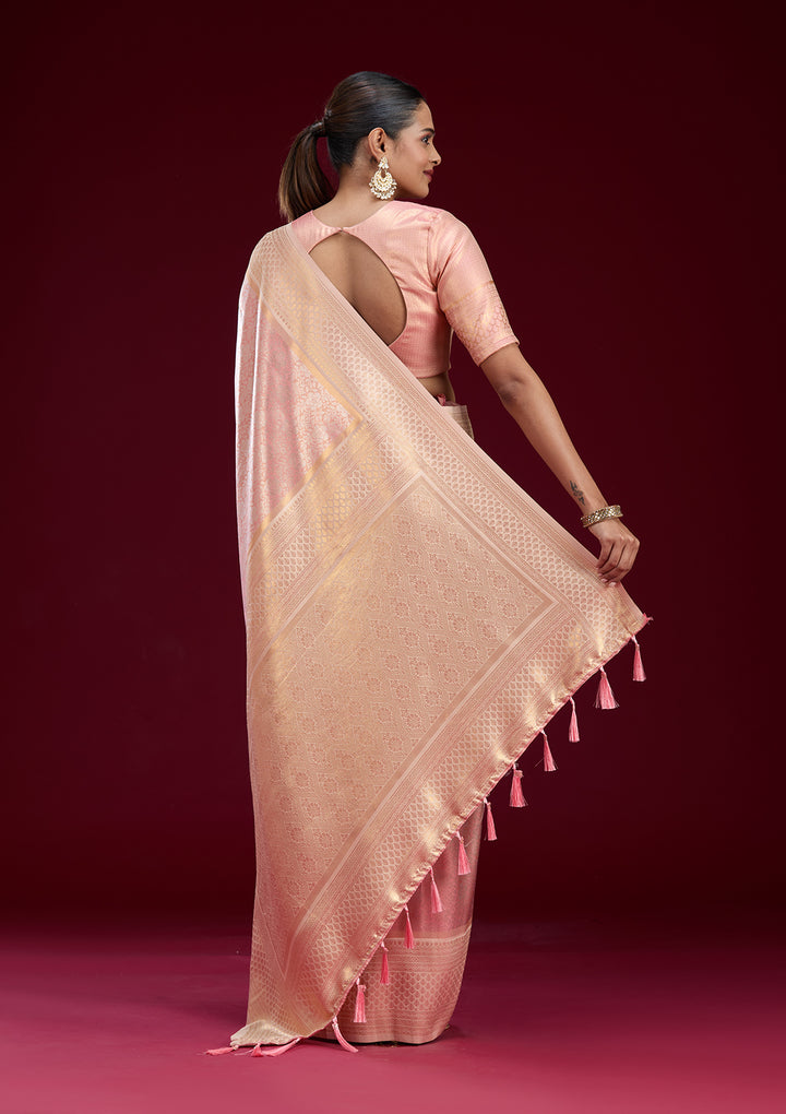 Peach Zariwork Art Silk Saree
