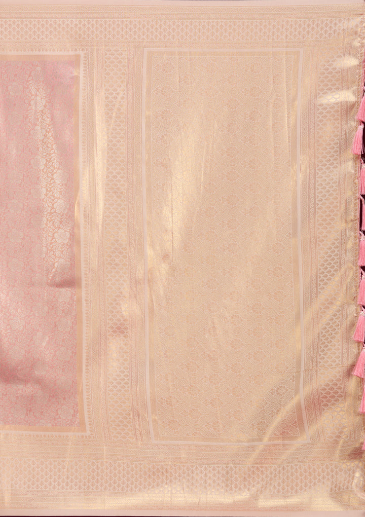 Peach Zariwork Art Silk Saree