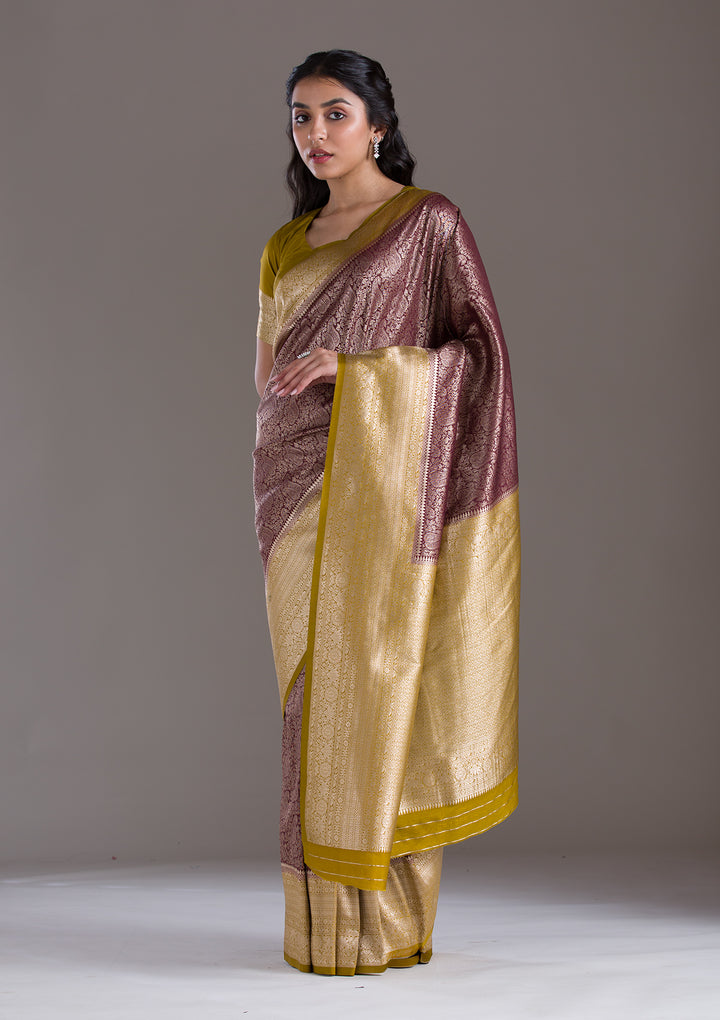 Dark Maroon Zariwork Art Silk Saree