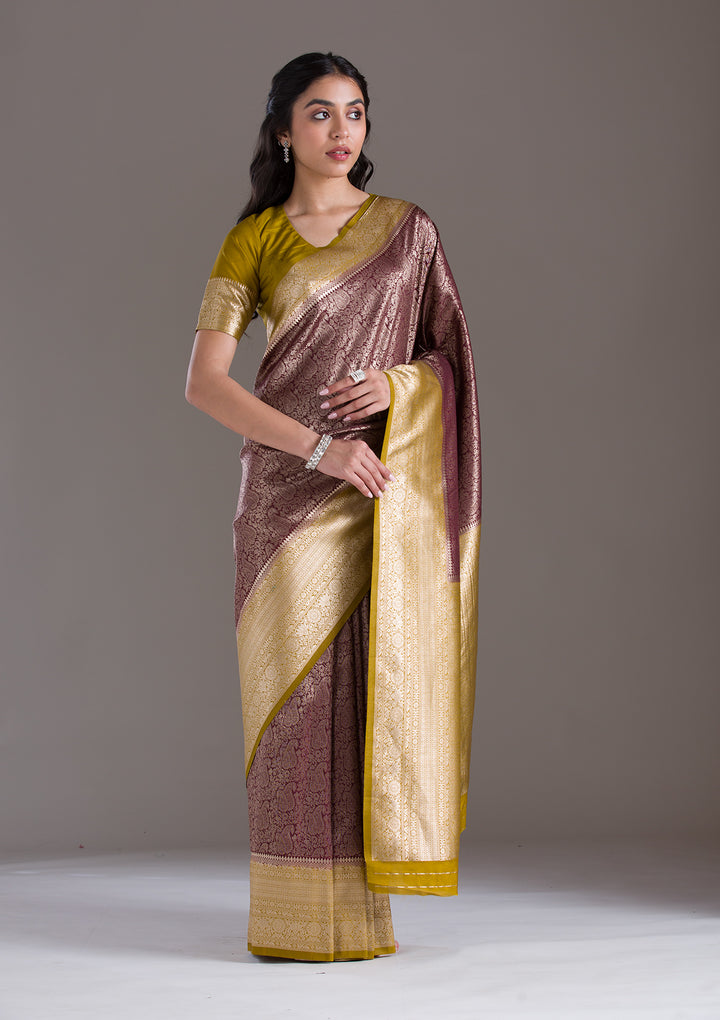 Dark Maroon Zariwork Art Silk Saree