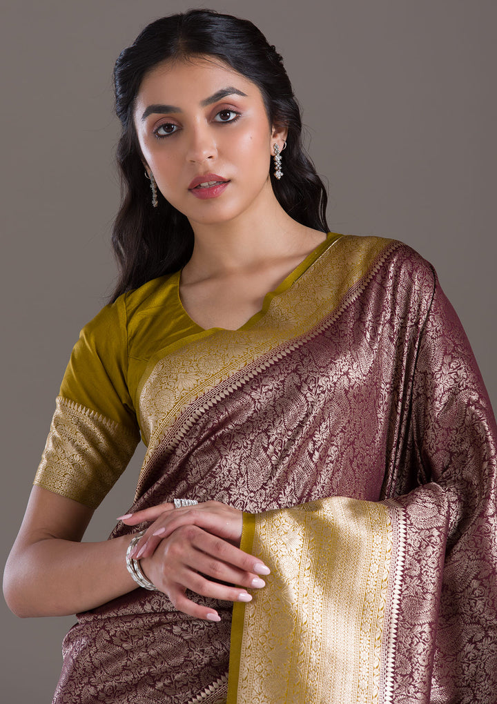 Dark Maroon Zariwork Art Silk Saree