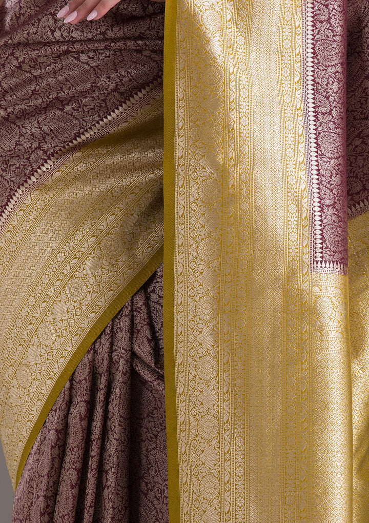 Dark Maroon Zariwork Art Silk Saree