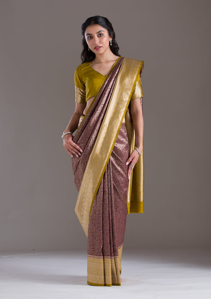 Dark Maroon Zariwork Art Silk Saree